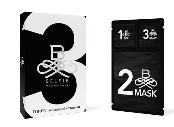 B-Selfie Three Sensational Treatment 5 Stuks - 3-in-1 gelaatsserum, -masker & -crème - met Hyaluronzuur & EGF